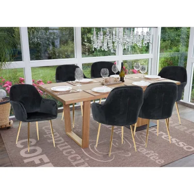 6er-Set Esszimmerstuhl MCW-F18, Stuhl Küchenstuhl, Retro Design ~ Samt schwarz, goldene Beine