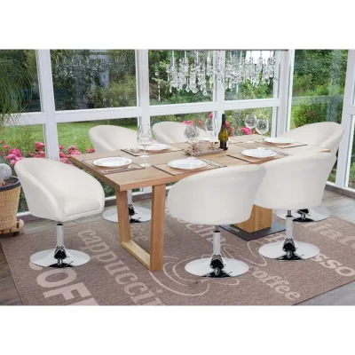 6er-Set Esszimmerstuhl MCW-F19, Küchenstuhl Drehstuhl Loungesessel, drehbar höhenverstellbar ~ Kunstleder weiß