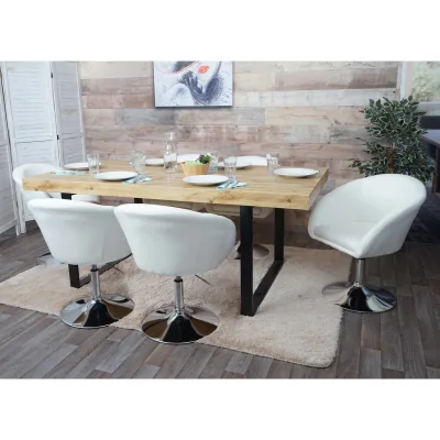 6er-Set Esszimmerstuhl MCW-F19, Küchenstuhl Drehstuhl Loungesessel, drehbar höhenverstellbar ~ Stoff/Textil creme-weiß