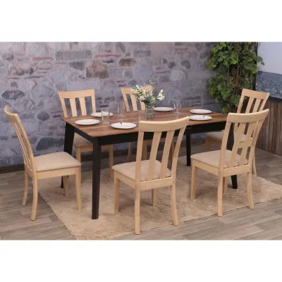 6er-Set Esszimmerstuhl MCW-G46, Küchenstuhl Stuhl, Stoff/Textil Massiv-Holz ~ naturfarbenes Gestell, beige