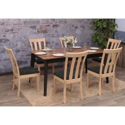 6er-Set Esszimmerstuhl MCW-G46, Küchenstuhl Stuhl, Stoff/Textil Massiv-Holz ~ naturfarbenes Gestell, schwarz