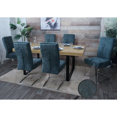 6er-Set Esszimmerstuhl MCW-G56, Küchenstuhl Freischwinger Stuhl Lehnstuhl, Metall Stoff/Textil Chenille ~ blau-grün