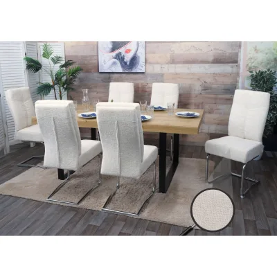 6er-Set Esszimmerstuhl MCW-G56, Küchenstuhl Freischwinger Stuhl Lehnstuhl, Metall Stoff/Textil Chenille ~ creme