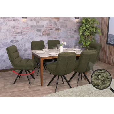 6er-Set Esszimmerstuhl MCW-G66, Küchenstuhl, drehbar Auto-Position Stoff/Textil Bouclé MVG ~ grün