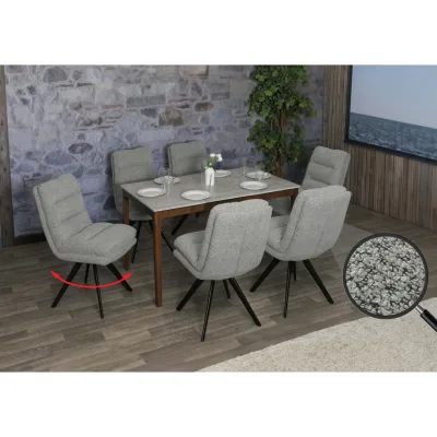 6er-Set Esszimmerstuhl MCW-G66, Küchenstuhl, drehbar Auto-Position Stoff/Textil Bouclé MVG ~ hellgrau