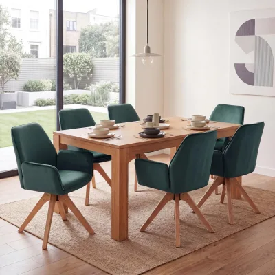 6er-Set Esszimmerstuhl MCW-G67, Esstischstuhl Küchenstuhl mit Armlehne, drehbar Holz Samt 320 g/m² MVG ~ grün