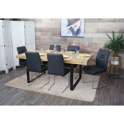 6er-Set Esszimmerstuhl MCW-H70, Küchenstuhl Freischwinger Stuhl, Stoff/Textil Edelstahl gebürstet ~ dunkelgrau