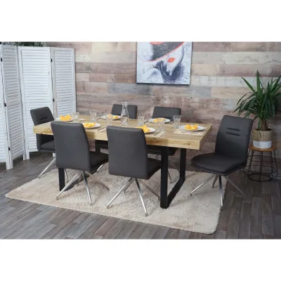 6er-Set Esszimmerstuhl MCW-H70, Küchenstuhl Lehnstuhl Stuhl, Stoff/Textil Edelstahl gebürstet ~ grau-braun