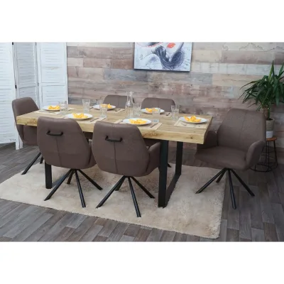 6er-Set Esszimmerstuhl MCW-H71, Küchenstuhl Lehnstuhl Stuhl, Stoff/Textil Stahl ~ braun