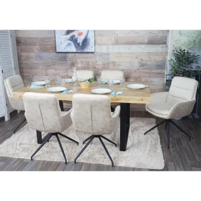 6er-Set Esszimmerstuhl MCW-K32, Küchenstuhl Lehnstuhl Stuhl, drehbar Auto-Position, Stoff MVG ~ creme-beige