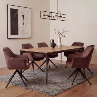 6er-Set Esszimmerstuhl MCW-L79, Küchenstuhl Armlehne drehbar Auto-Return Samt 440g/m² ~ Wildleder-Optik terrakotta-braun