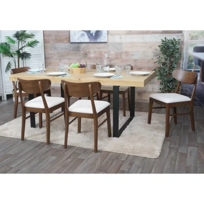 6er-Set Esszimmerstuhl MCW-M59, Küchenstuhl Stuhl, Stoff/Textil Massiv-Holz ~ dunkles Gestell, creme
