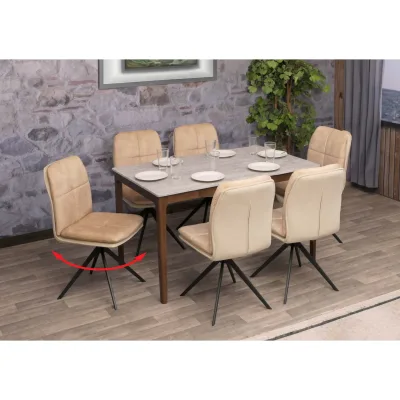 6er-Set Esszimmerstuhl MCW-M68, Küchenstuhl Lehnstuhl, drehbar Auto-Position, Metall Stoff/Textil ~ beige