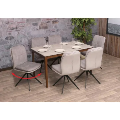 6er-Set Esszimmerstuhl MCW-M68, Küchenstuhl Lehnstuhl, drehbar Auto-Position, Metall Stoff/Textil ~ grau