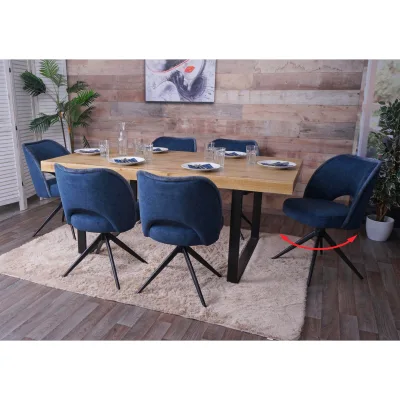 6er-Set Esszimmerstuhl MCW-N72, Polster-Küchenstuhl, drehbar Auto-Return, Stoff/Textil (420g/m²) ~ blau