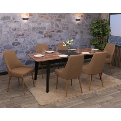 6er-set Esszimmerstuhl MCW-O27, Küchenstuhl Polsterstuhl Stuhl, Stoff/Textil (280g/m²) Metall ~ braun