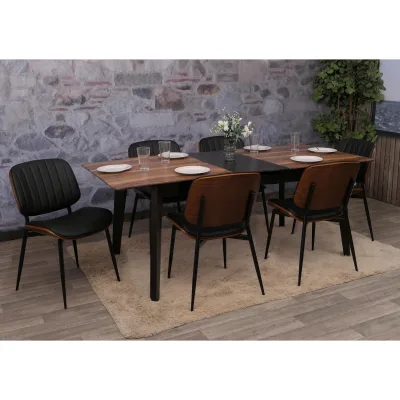 6er-Set Esszimmerstuhl MCW-O44, Küchenstuhl Stuhl, Bugholz Kunstleder MVG ~ Walnuss-Optik, schwarz