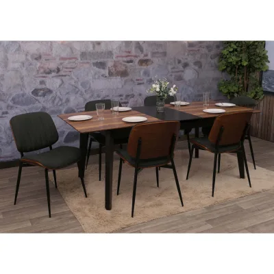 6er-Set Esszimmerstuhl MCW-O44, Küchenstuhl Stuhl, Bugholz Stoff (370g/m²) MVG ~ Walnuss-Optik, dunkelgrau
