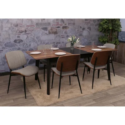 6er-Set Esszimmerstuhl MCW-O44, Küchenstuhl Stuhl, Bugholz Stoff (370g/m²) MVG ~ Walnuss-Optik, hellgrau