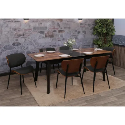 6er-Set Esszimmerstuhl MCW-O45, Bugholz Stoff (370g/m²) MVG-zertifiziert ~ Walnuss-Optik, dunkelgrau