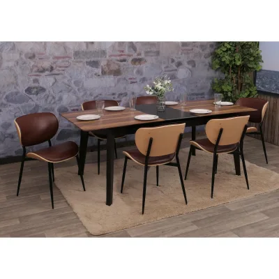 6er-Set Esszimmerstuhl MCW-O45, Stuhl, Bugholz Kunstleder 280g/m² MVG ~ natur, vintage braun