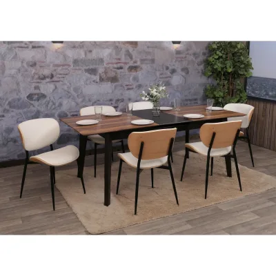 6er-Set Esszimmerstuhl MCW-O45, Stuhl, Bugholz Kunstleder 280g/m² MVG ~ natur, weiß