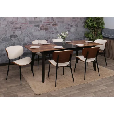 6er-Set Esszimmerstuhl MCW-O45, Stuhl, Bugholz Kunstleder 280g/m² MVG ~ Walnuss-Optik, weiß