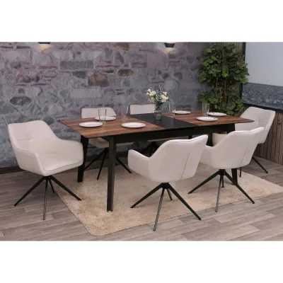 6er-Set Esszimmerstuhl MCW-O47, Küchenstuhl Armlehne, drehbar Auto-Return, Stoff/Textil (270g/m²) ~ cremeweiß