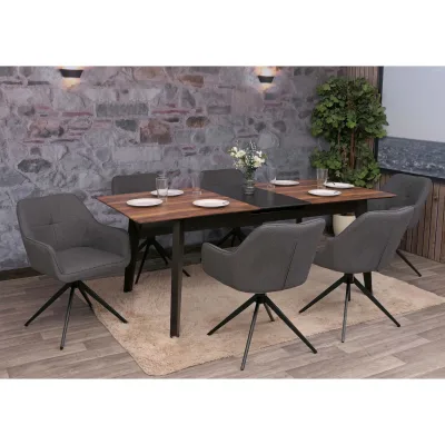 6er-Set Esszimmerstuhl MCW-O47, Küchenstuhl Armlehne, drehbar Auto-Return, Stoff/Textil (270g/m²) ~ grau