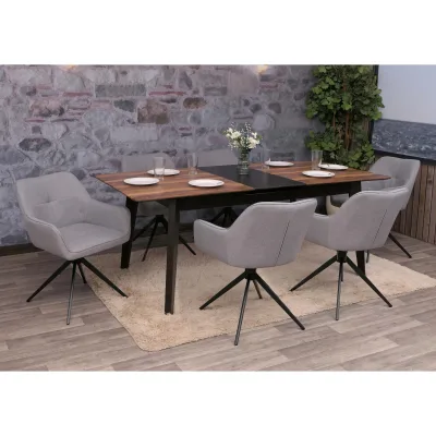 6er-Set Esszimmerstuhl MCW-O47, Küchenstuhl Armlehne, drehbar Auto-Return, Stoff/Textil (270g/m²) ~ hellgrau