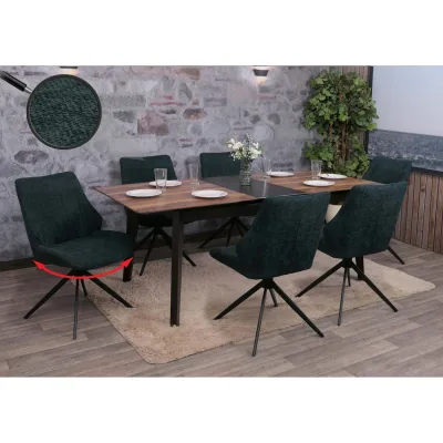 6er-Set Esszimmerstuhl MCW-O48, Küchenstuhl, drehbar Auto-Return, Stoff/Textil Chenille (320g/m²) ~ petrol-grün