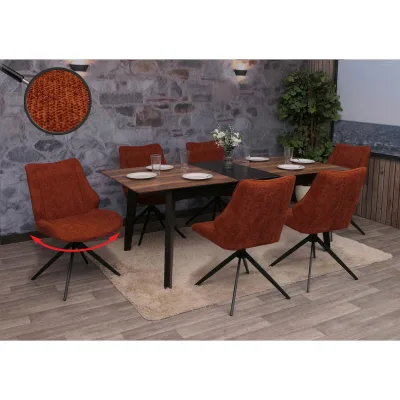 6er-Set Esszimmerstuhl MCW-O48, Küchenstuhl, drehbar Auto-Return, Stoff/Textil Chenille (320g/m²) ~ rotbraun