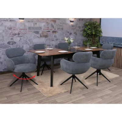 6er-Set Esszimmerstuhl MCW-O77, Küchenstuhl Stuhl, drehbar Auto-Return, Stoff (310g/m²) Chenille ~ grau-blau