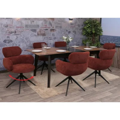 6er-Set Esszimmerstuhl MCW-O77, Küchenstuhl Stuhl, drehbar Auto-Return, Stoff (310g/m²) Chenille ~ rotbraun