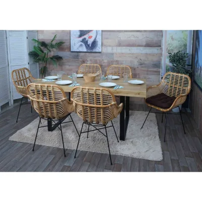 6er-Set Esszimmerstuhl MCW-P17, Küchenstuhl Korbstuhl Rattansessel Rattanstuhl Stuhl, Kubu Rattan Metall ~ Polster braun