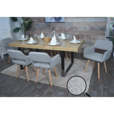 6er-Set Esszimmerstuhl MWC-A50 II, Stuhl Küchenstuhl Polsterstuhl, Holz Stoff/Textil Bouclé (450g/m²) MVG ~ grau