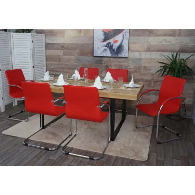 6er-Set Esszimmerstuhl Perm, Freischwinger Küchenstuhl Lehnstuhl Stuhl, Stahl ~ rot