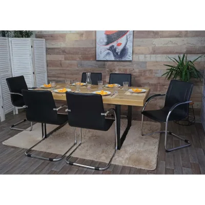 6er-Set Esszimmerstuhl Perm, Freischwinger Küchenstuhl Lehnstuhl Stuhl, Stahl ~ schwarz