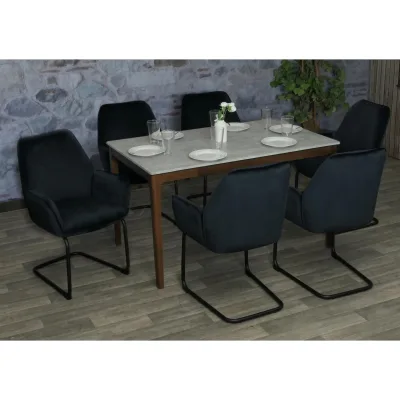 6er-Set Freischwinger MCW-G67, Esszimmerstuhl Küchenstuhl Stuhl, Stoff/Textil MVG ~ anthrazit-blau