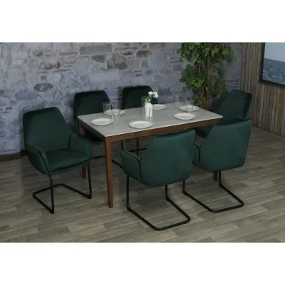 6er-Set Freischwinger MCW-G67, Esszimmerstuhl Küchenstuhl Stuhl, Stoff/Textil MVG ~ grün