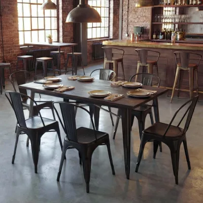 6er-Set Stuhl MCW-A73, Bistrostuhl Stapelstuhl, Metall Industriedesign stapelbar ~ schwarz