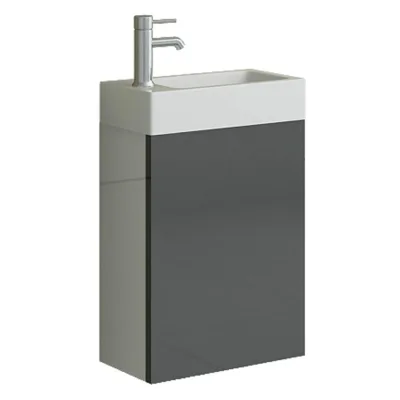 Aarau Badset Gäste WC Badmoebel grau Hochglanz Waschbecken schmal SMC Waschtisch Unterschrank