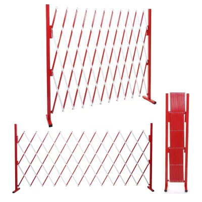 Absperrgitter MCW-B34, Scherengitter Zaun Schutzgitter ausziehbar, Alu rot-weiß ~ Höhe 153cm, Breite 36-300cm