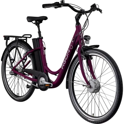 Agon Axis E-Bike 26 Zoll Citybike Damen Herren 140 - 165 cm Pedelec mit Nabenmotor Fahrrad 3 Gang und Beleuchtung StVZO