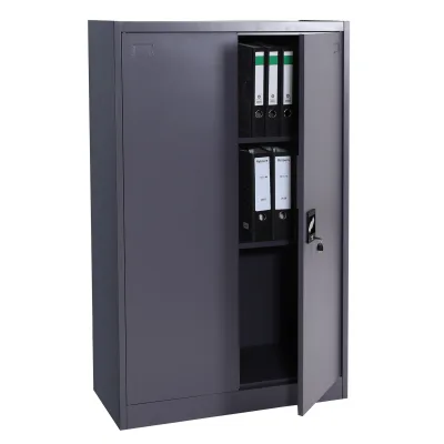 Aktenschrank MCW-H17, Stahlschrank Büroschrank Schrank, 2 Türen abschließbar Metall ~ 140x90x40cm dunkelgrau
