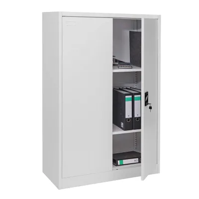 Aktenschrank MCW-H17, Stahlschrank Büroschrank Schrank, 2 Türen abschließbar Metall ~ 140x90x40cm grau