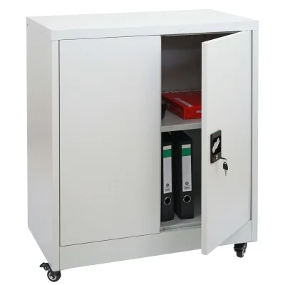 Aktenschrank MCW-O50, Büroschrank Stahlschrank mit Rollen, 2 Türen abschließbar, Stahl 98x80x40cm ~ hellgrau