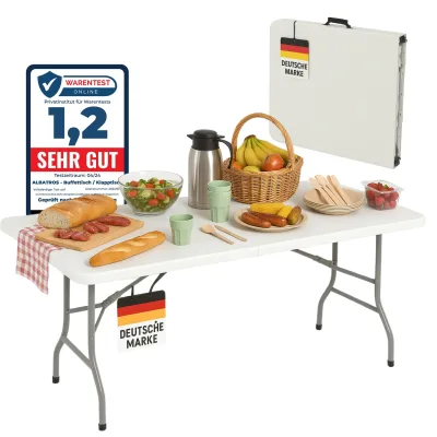 Albatros Buffettisch Klapptisch weiß – robuste Konstruktion klappbar und hohe Tragkraft –für bis zu 10 Personen – für Bierzelt mit Tragegriff