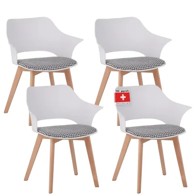 ALBATROS Esszimmerstühle 4er Set AALBORG, Weiß - Beine aus Buche Massiv-Holz, Skandinavisches Retro-Design, bequemer Schalenstuhl - Eleganter Küchenstuhl, Stuhl Esszimmer für Esstisch