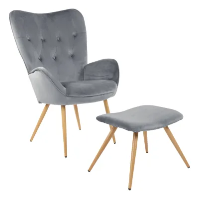 Albatros Ohrensessel mit Hocker YORK, Samt Bezug, bequem gepolstert, Fernsehsessel, Polstersessel, Farbe Ohrensessel:Grau